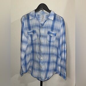 Old Navy Blue and White Plaid Button-Down Shirt